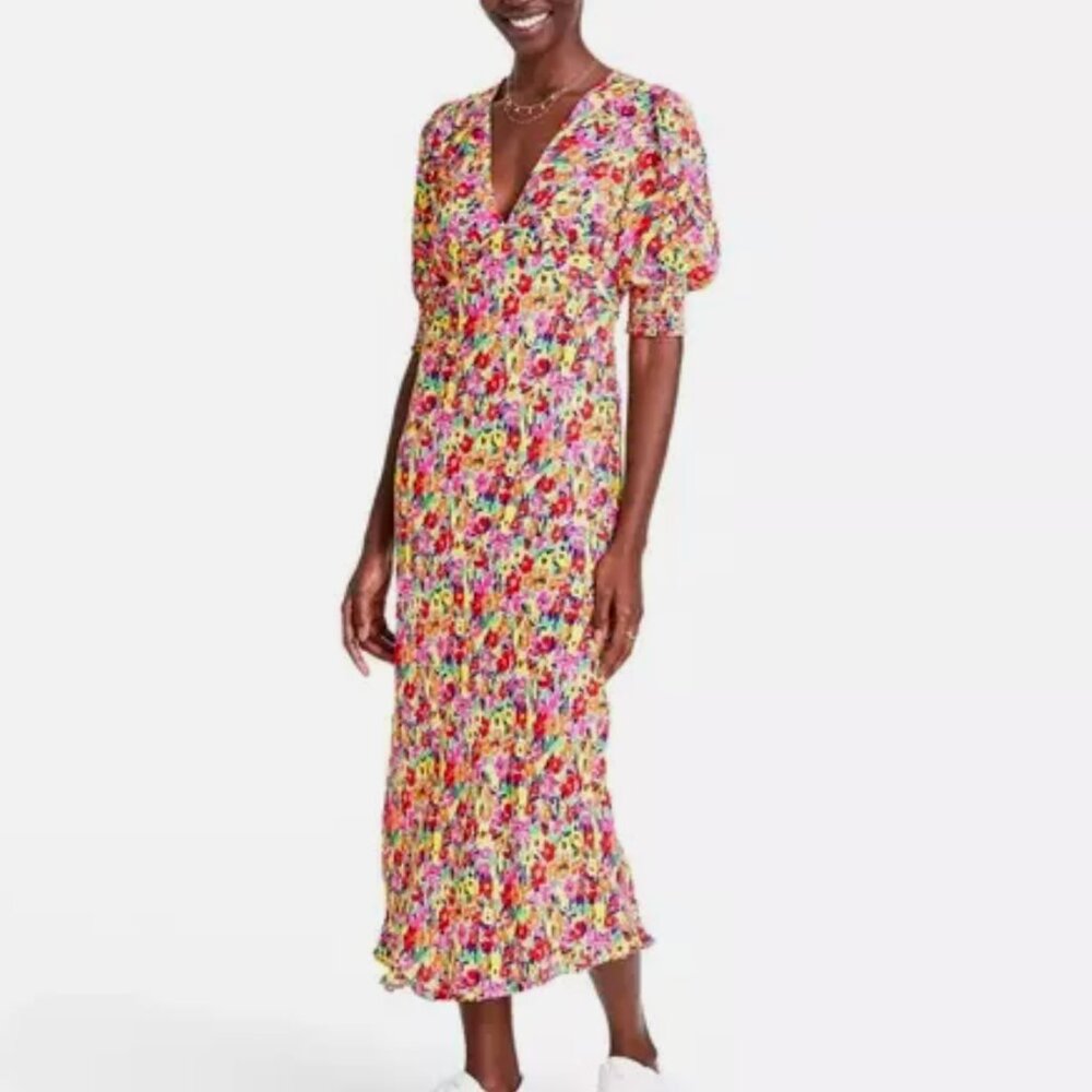 RIXO Target Floral Maxi Dress Size 2 Multicolor Puff Sleeve Boho Cottagecore